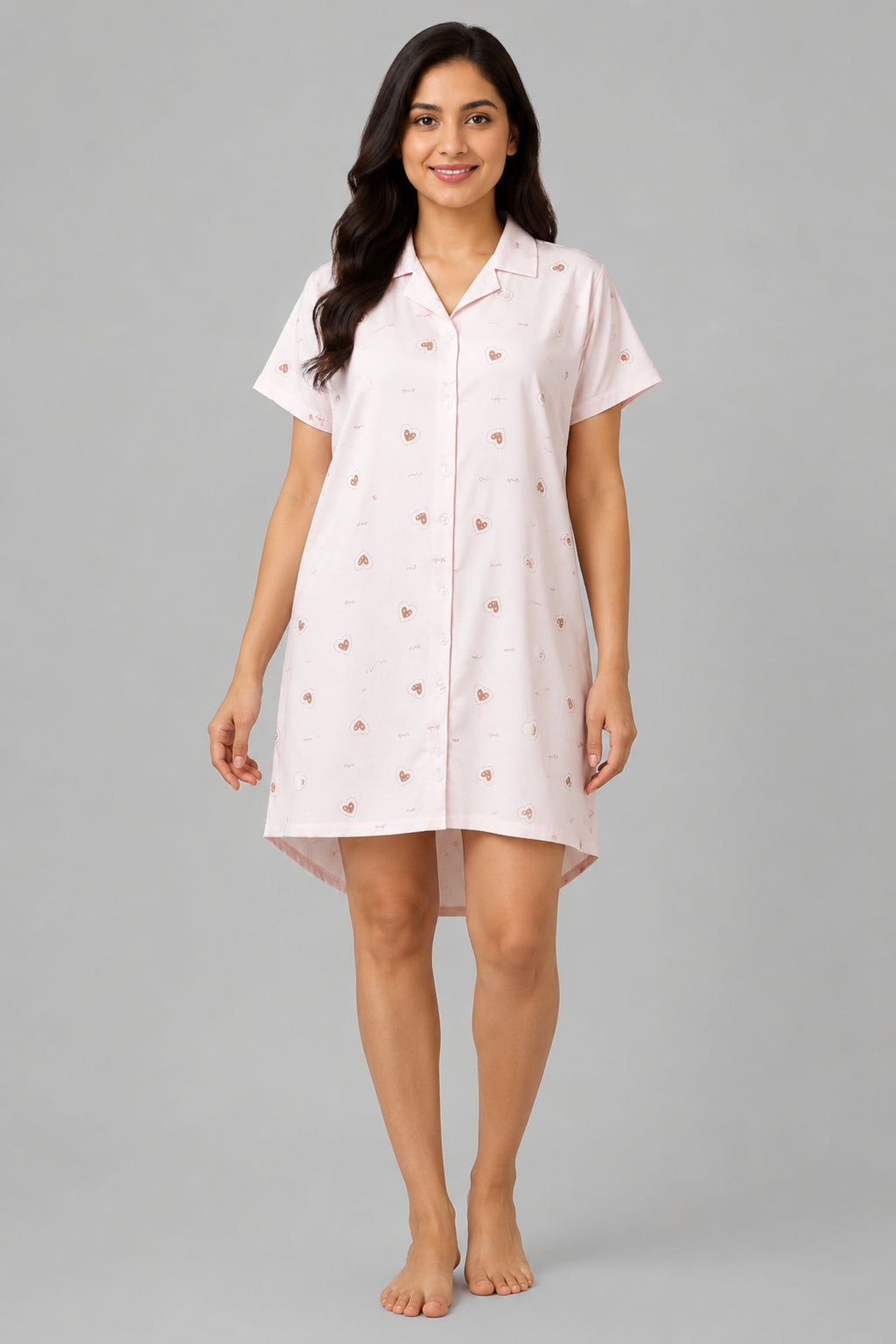 Women Front Open Short Nighty | Button Down Night Dress for Women | Comfortable Sleepwear | Loose Fit Short Nightwear | Soft Lounge Wear for Women | Everyday Night Dress