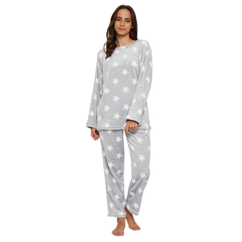 Women's Printed Full Sleeve Round Neck Top and Pajama Pants with Pockets