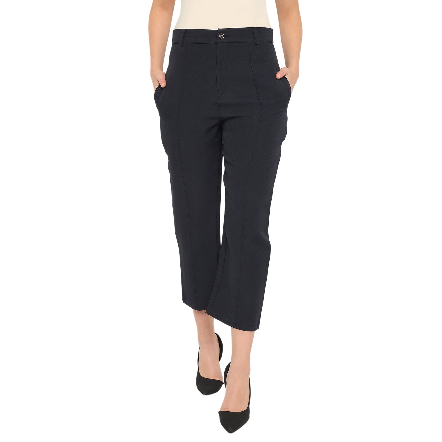 Women's Cropped Trousers, Navy Blue