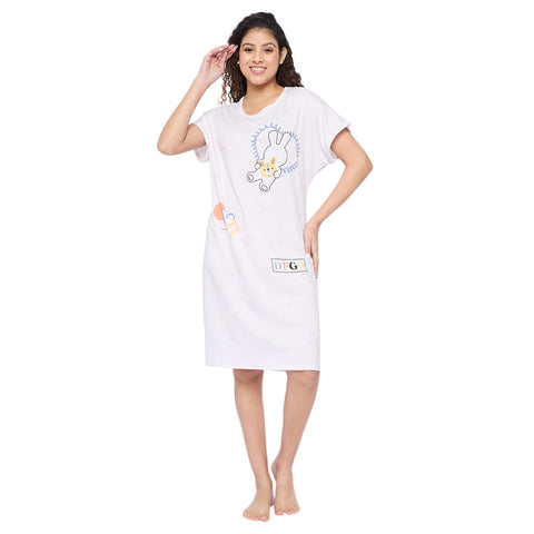 Women's short Nighty/Nightgown, Printed Pattern, Short Sleeve Sleep Dress