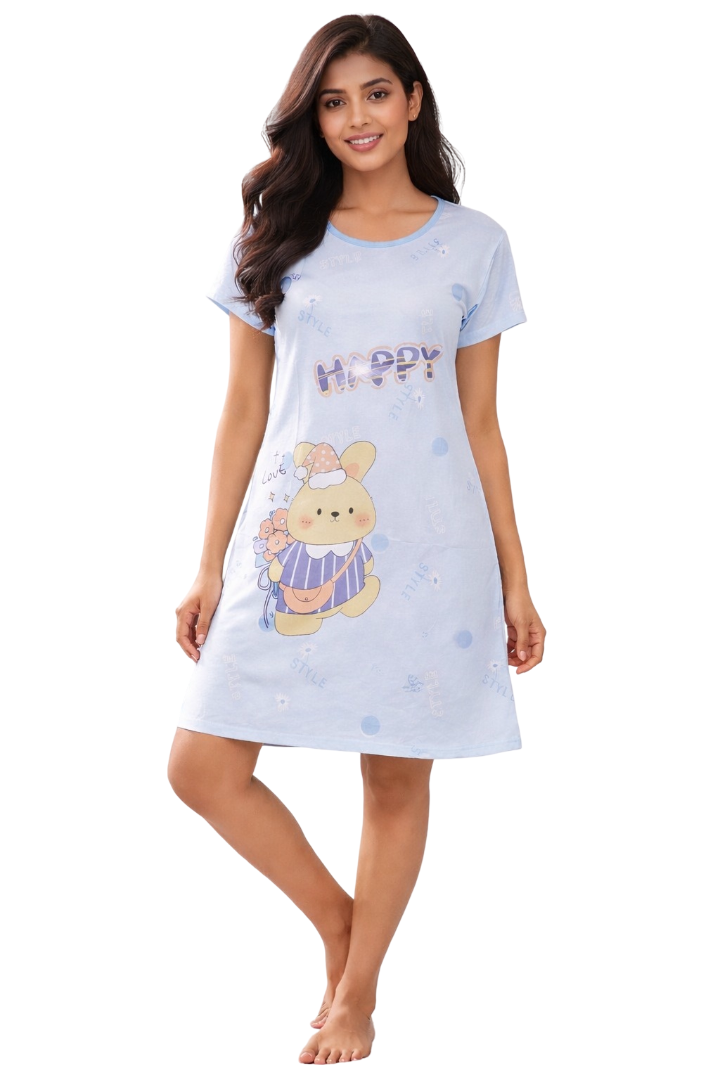 Women's short Nighty, Nightgown, Printed Pattern, Short Sleeve Sleep Dress