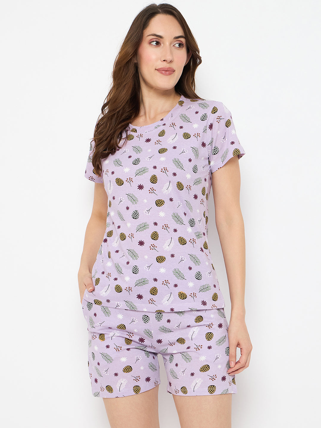 Camey Two-Piece Short Set – Fashionable Women’s Loungewear | Women's Floral Print Loungewear Set, Purple