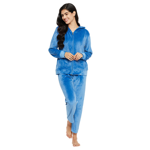 Women's Winter Full Sleeve Top and Pajama Pants Regular Fit Night Suit Hooded Top and Pyjama Set Ladies Night Dress