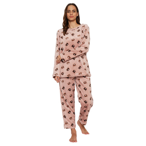 Women's Printed Full Sleeve Round Neck Top and Pajama Pants with Pockets