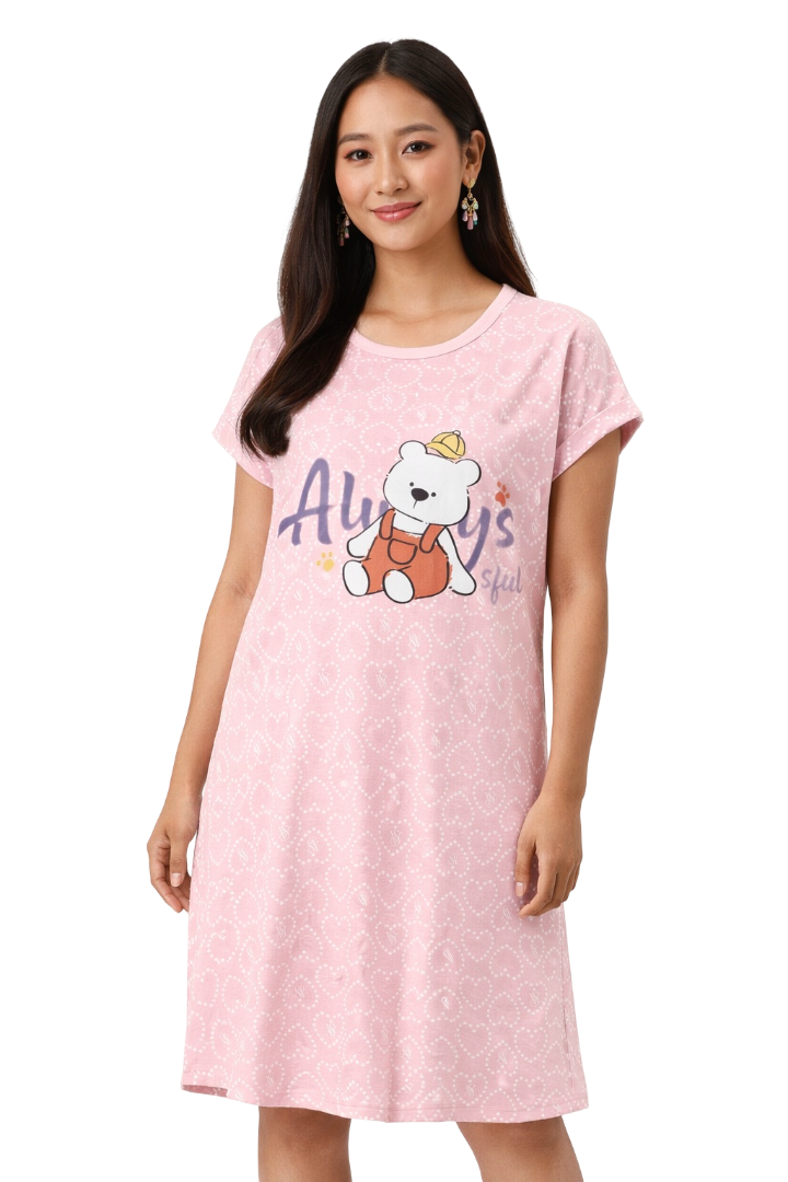 Women's short Nighty, Nightgown, Printed Pattern, Short Sleeve Sleep Dress
