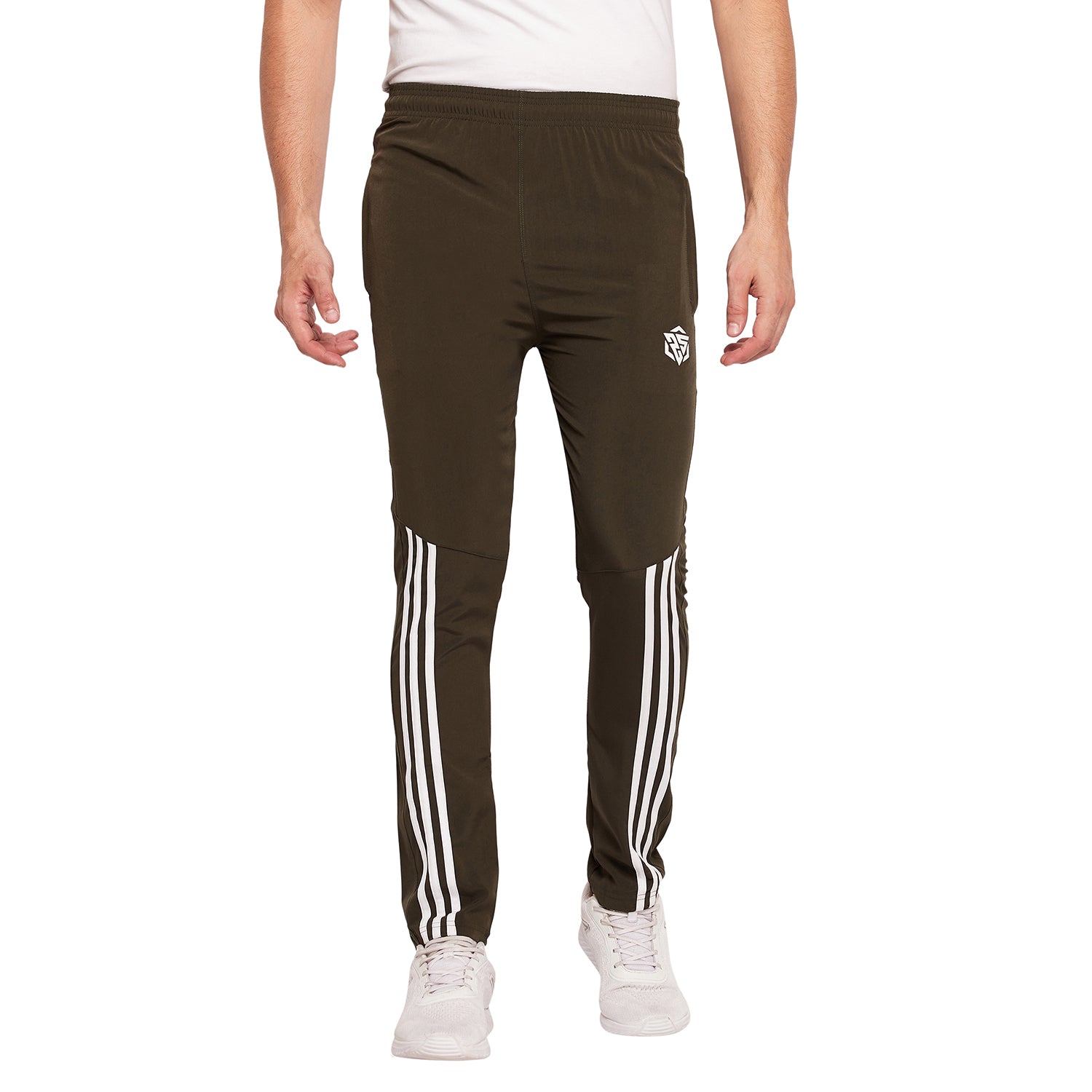 Men Striped Running Track Pants with Zipper Pocket