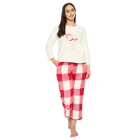 Women's Printed Full Sleeve Round Neck Top and Pajama Pants with 1 side Pockets