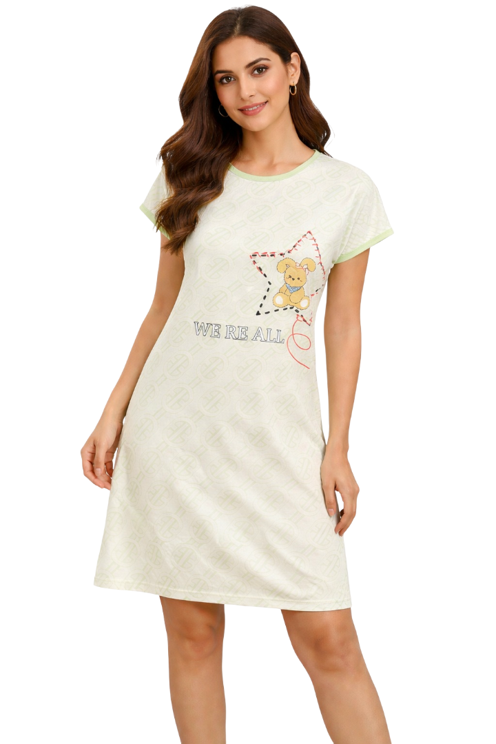 Women's short Nighty, Nightgown, Printed Pattern, Short Sleeve Sleep Dress