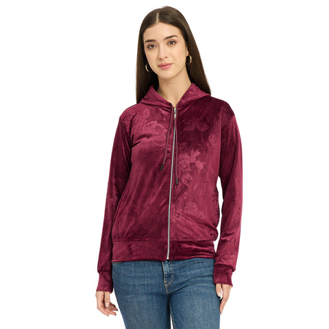 Women’s Floral Textured Zip-Up Hooded Sweatshirt