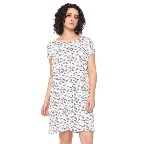 Camey Nighty Online – Fashionable Women's Night Sets | Women's Printed Nightgown, Short Sleeve Sleep Dress, Short Length, Short Nighty, White Grey