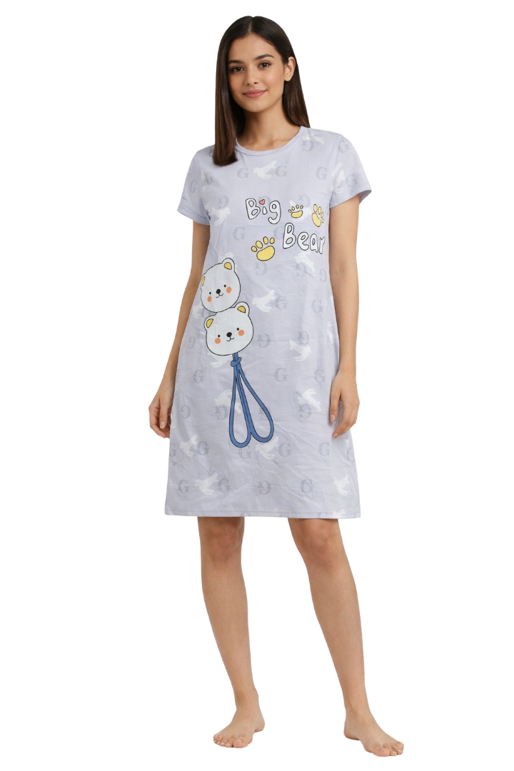Women's short Nighty, Nightgown, Printed Pattern, Short Sleeve Sleep Dress