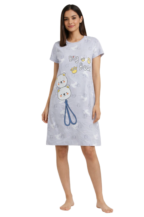 Women's short Nighty, Nightgown, Printed Pattern, Short Sleeve Sleep Dress