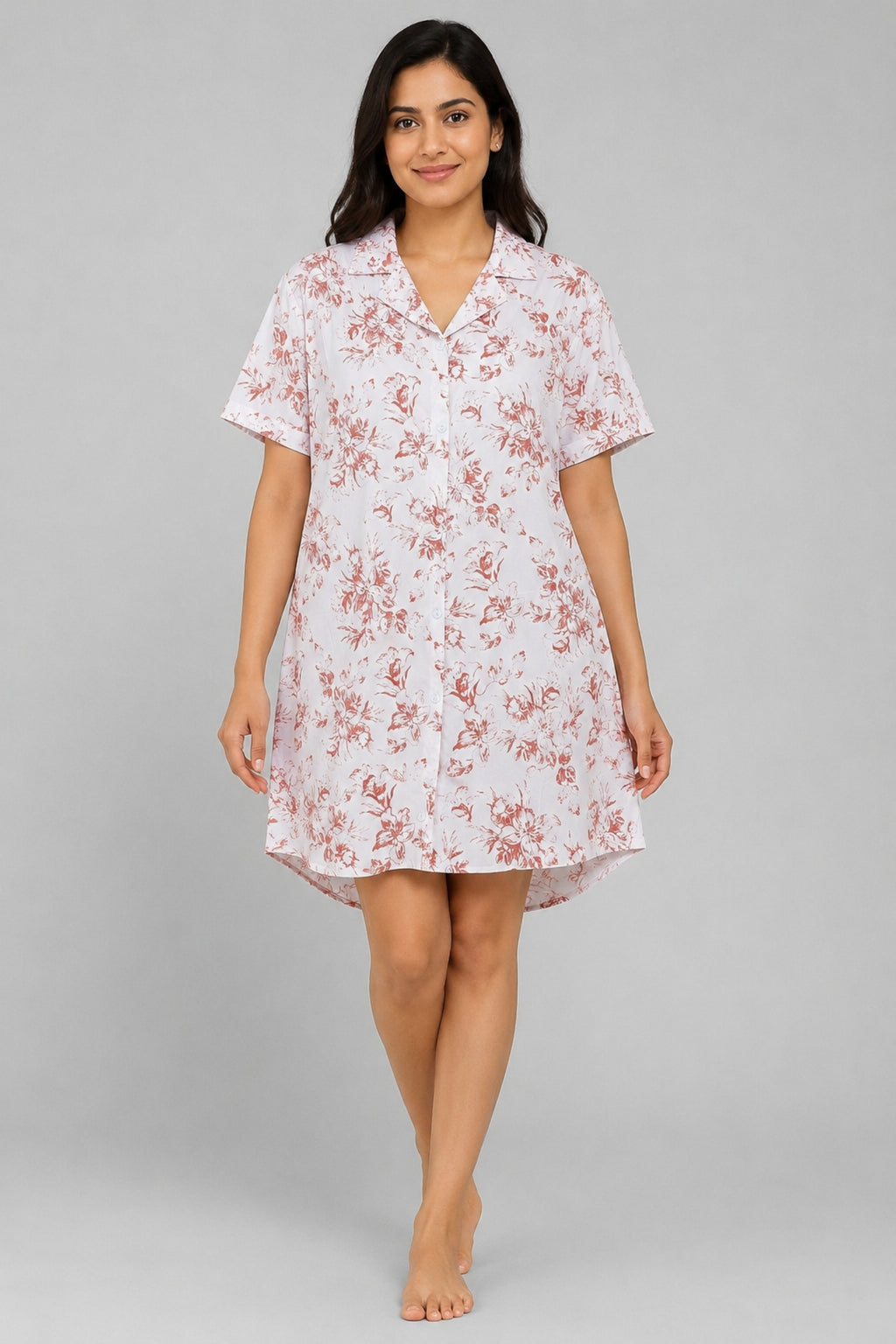 Women Front Open Short Nighty | Button Down Night Dress for Women | Comfortable Sleepwear | Loose Fit Short Nightwear | Soft Lounge Wear for Women | Everyday Night Dress