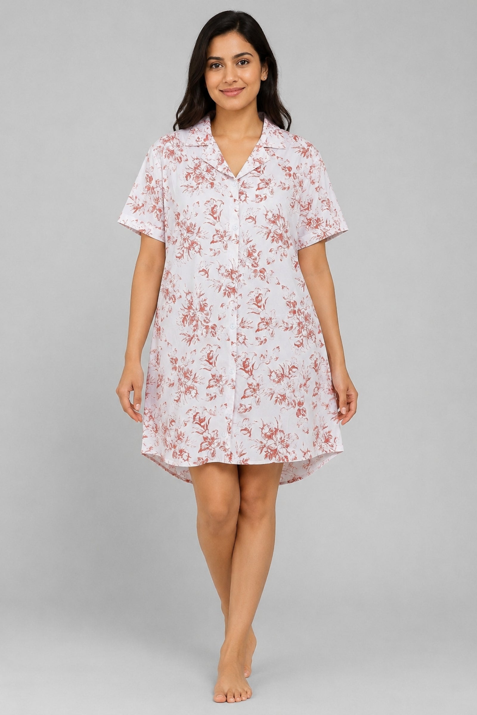 Women Front Open Short Nighty | Button Down Night Dress for Women | Comfortable Sleepwear | Loose Fit Short Nightwear | Soft Lounge Wear for Women | Everyday Night Dress