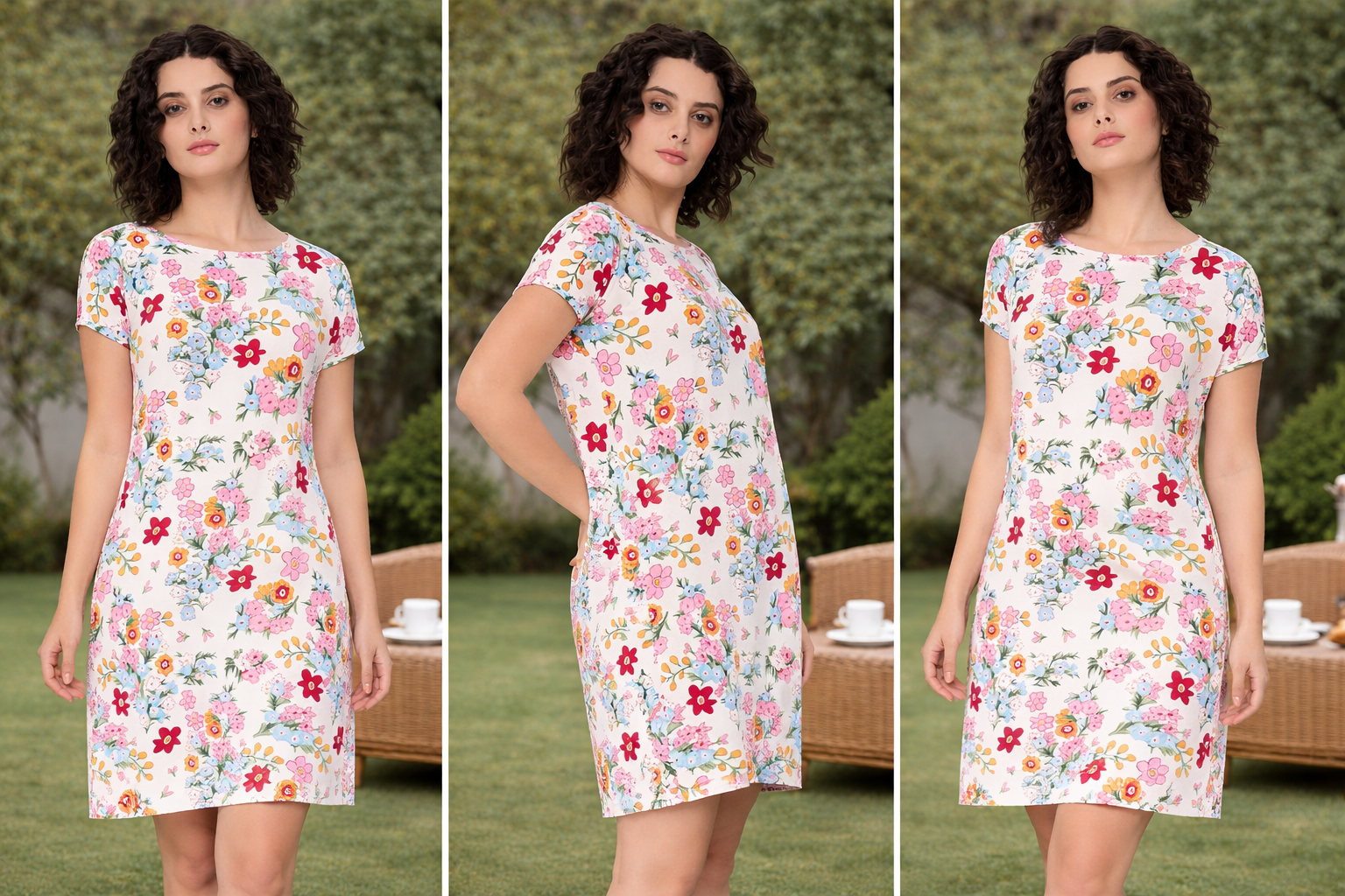 Camey Ladies Night Dress – Ideal for a Sound Sleep | Women's Printed Nightgown, Short Sleeve Sleep Dress, Short Length, Short Nighty, White Red