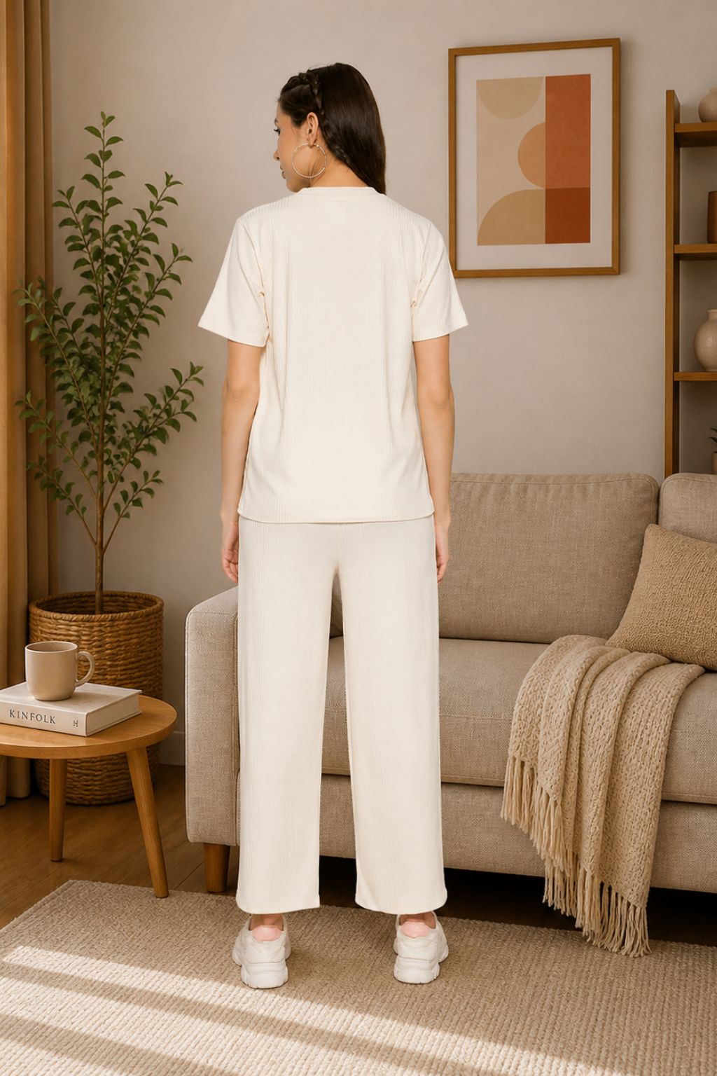 Cream Night Suit Set for Women