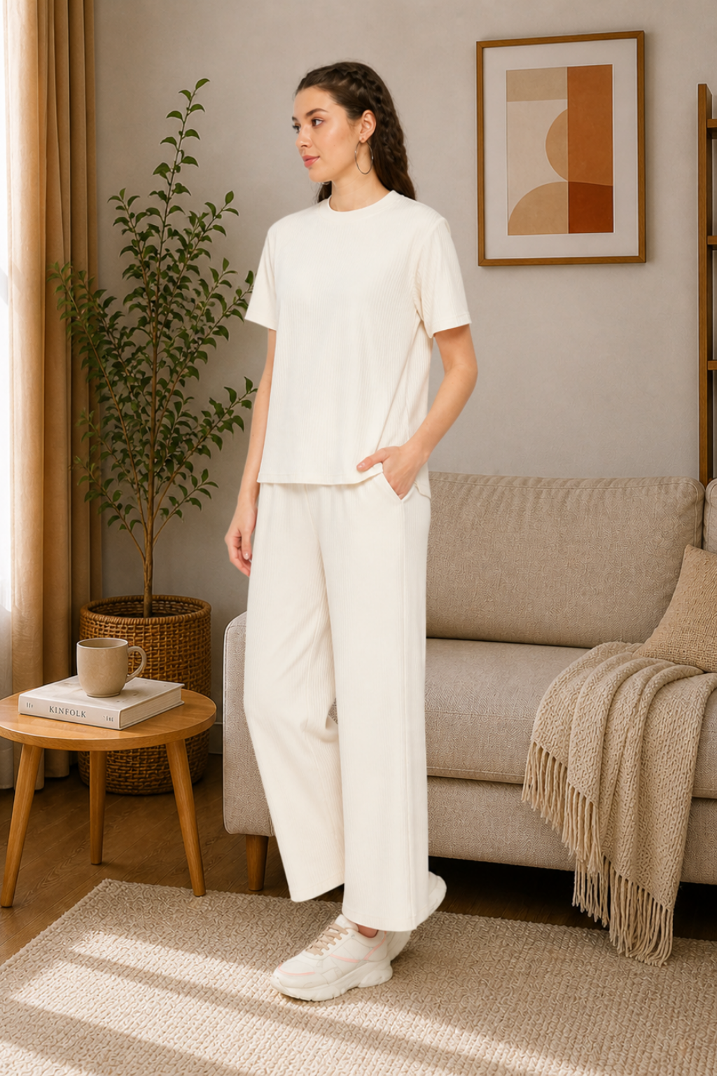Cream Night Suit Set for Women