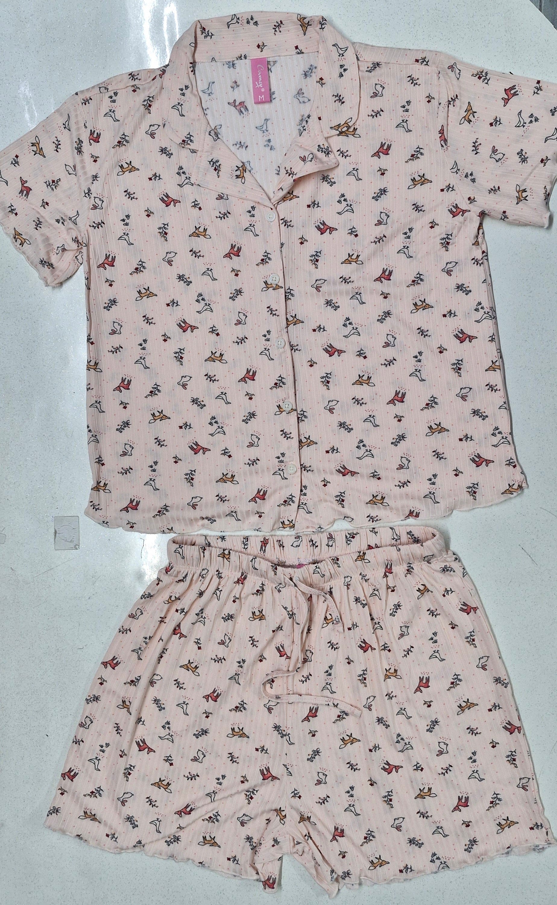 Women Night Suit, Loose Fit Short Set, Shirt & Short Loungewear, Printed Co-Ord, Stretch Fabric