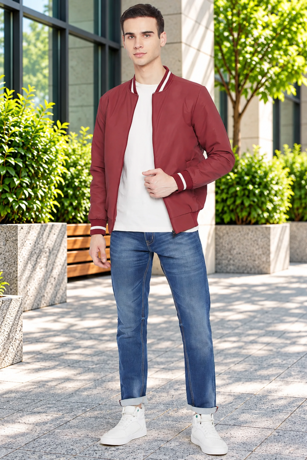 Mens Maroon Full Sleeve Zipper Jacket