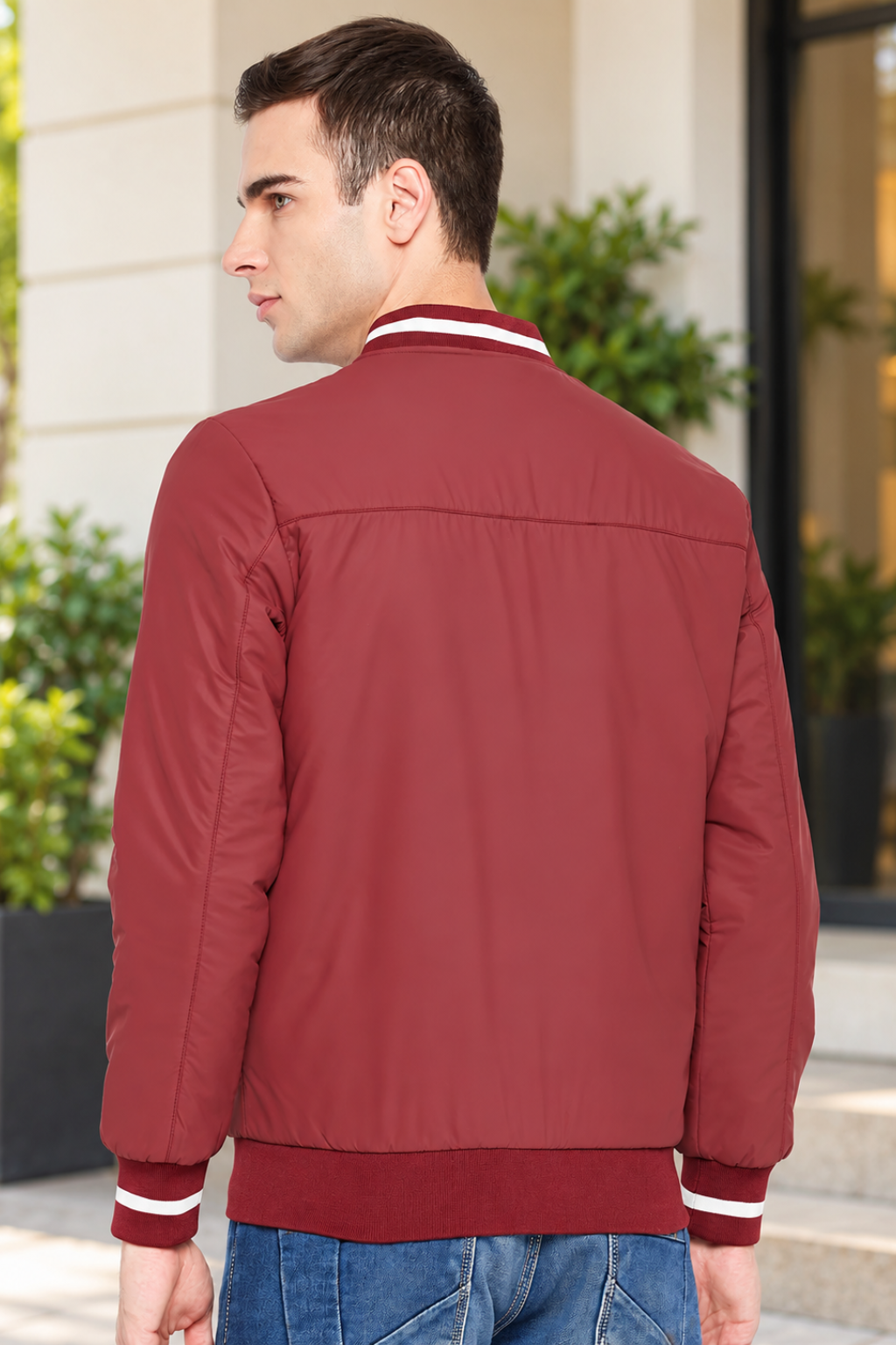 Mens Maroon Full Sleeve Zipper Jacket