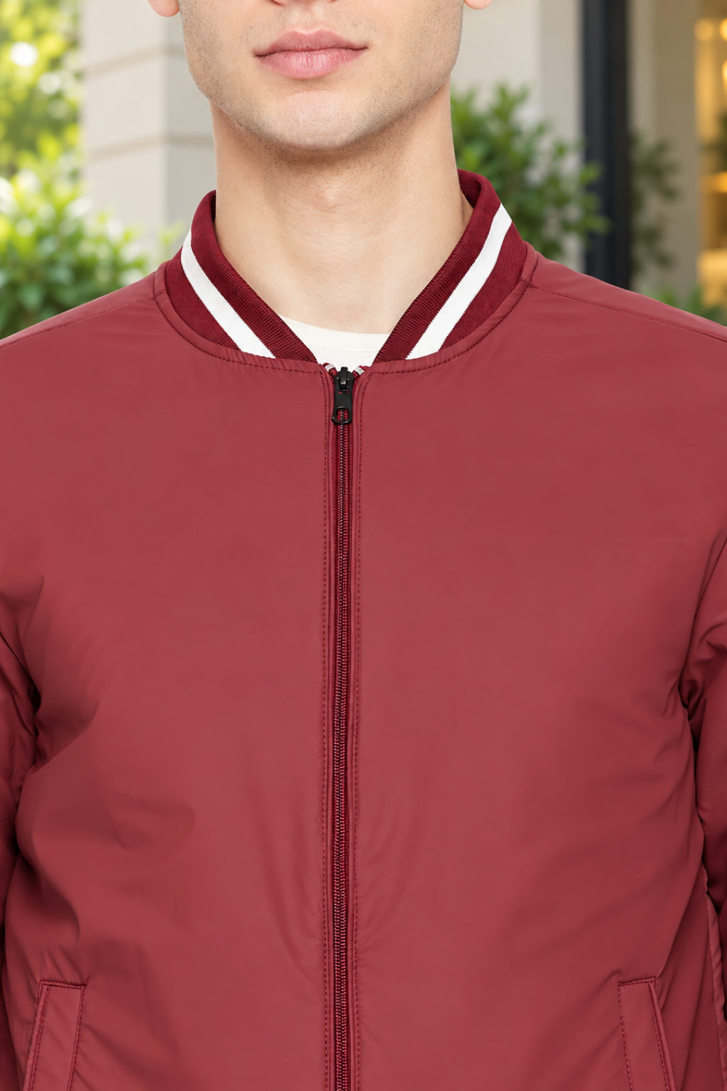 Mens Maroon Full Sleeve Zipper Jacket