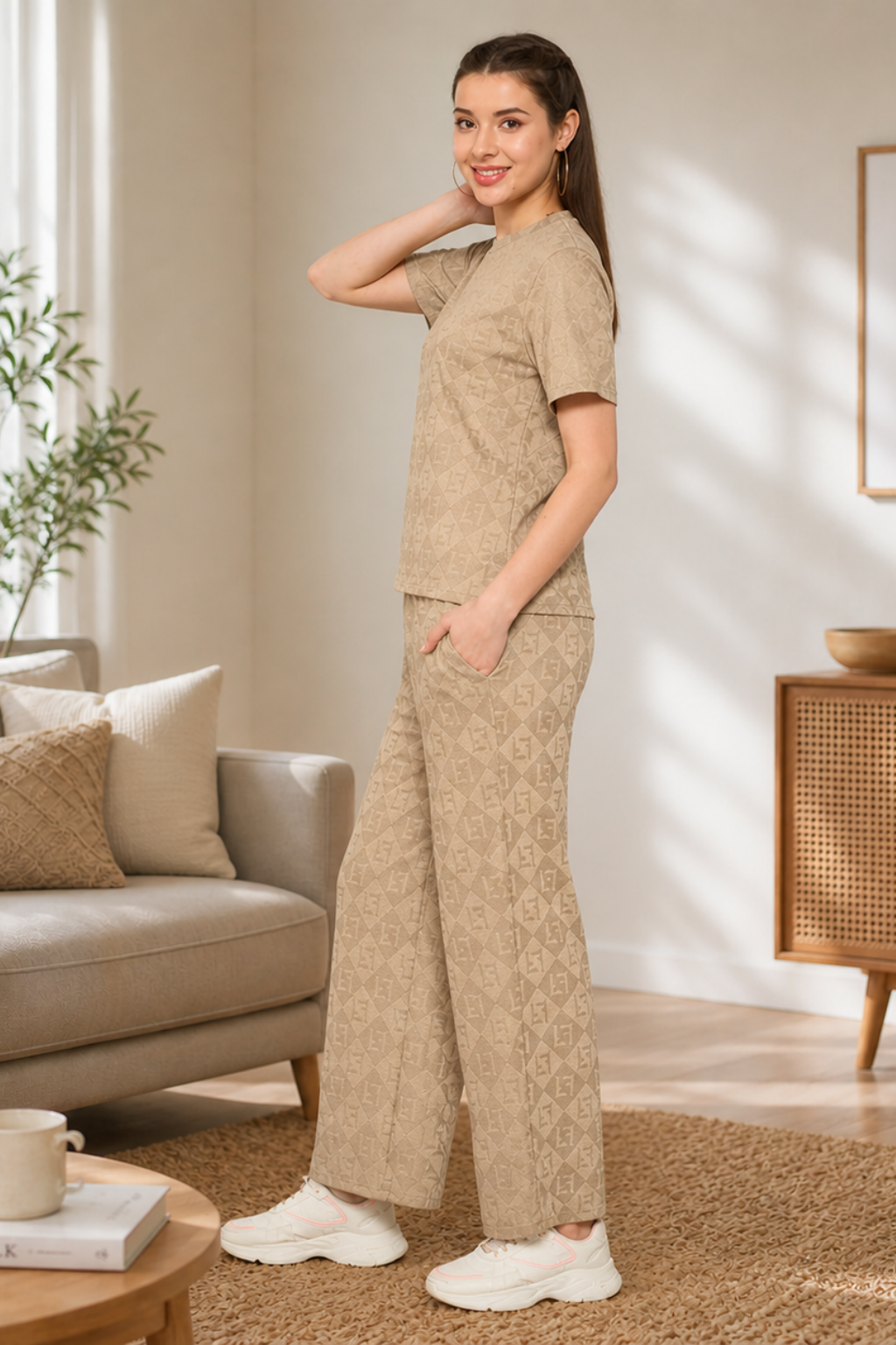 Beige Night Suit Set for Women