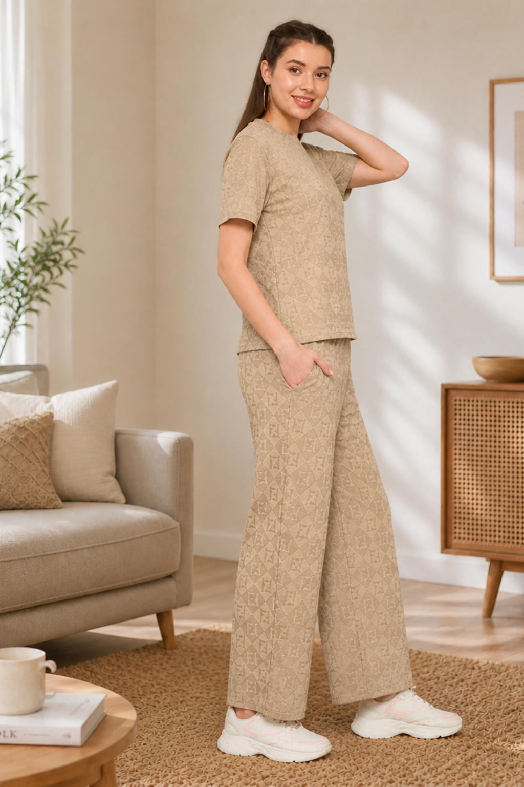 Beige Night Suit Set for Women