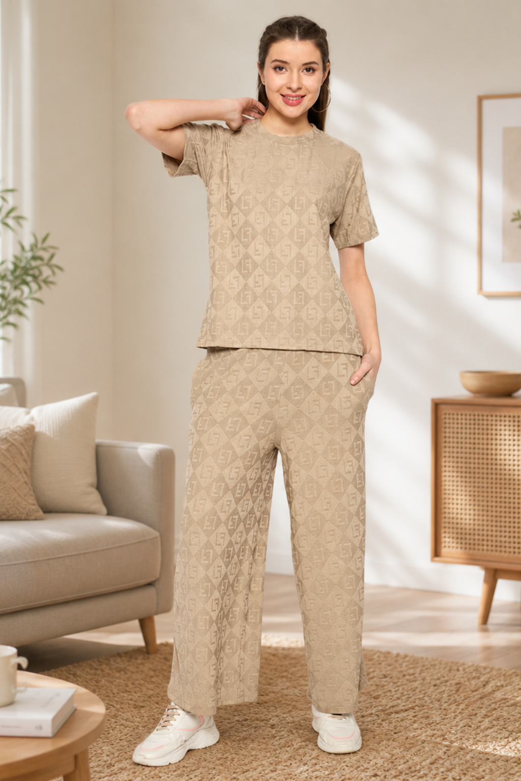 Beige Night Suit Set for Women