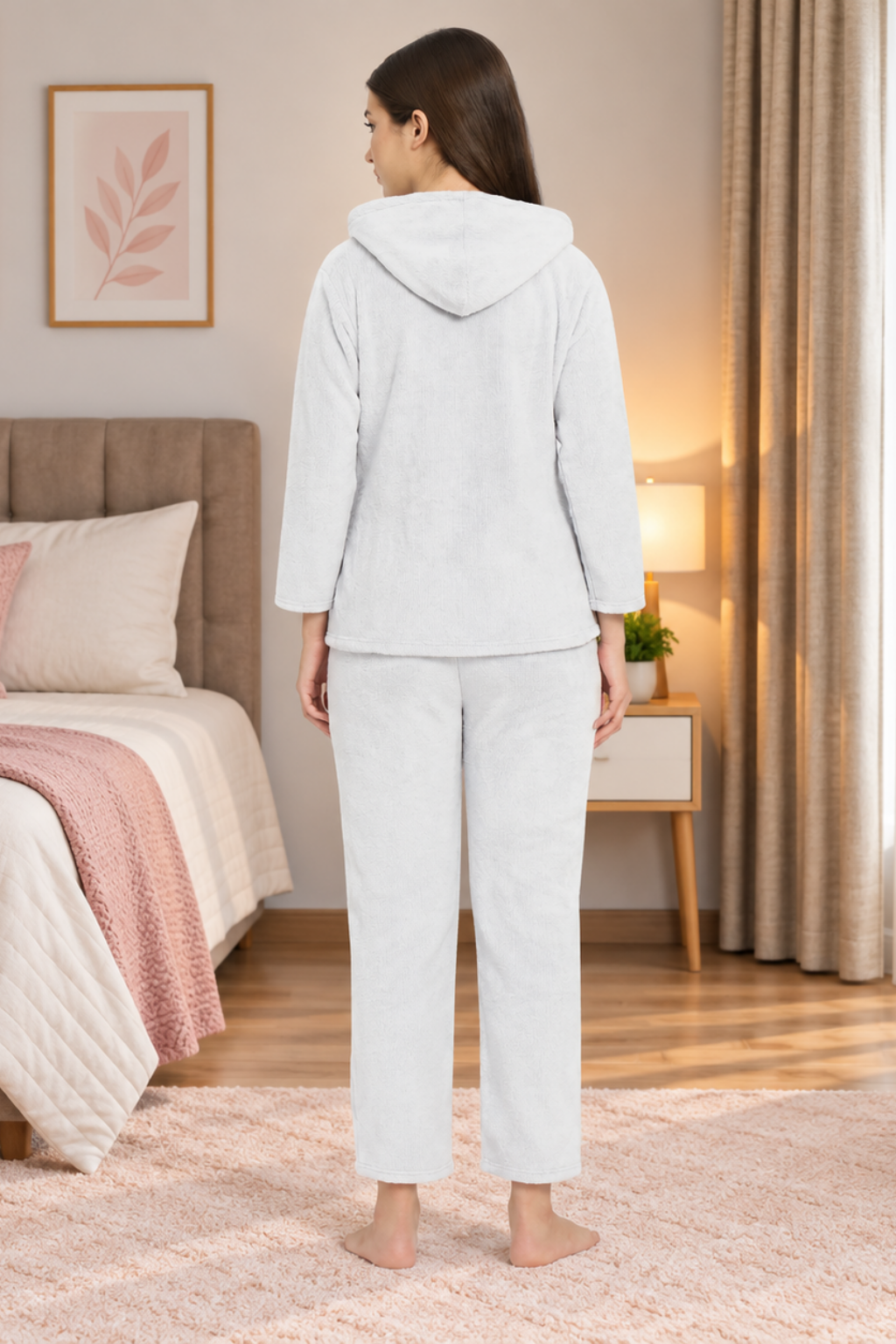 Women Winter Full Sleeve Jacquard Zipper Hoody Nightsuit