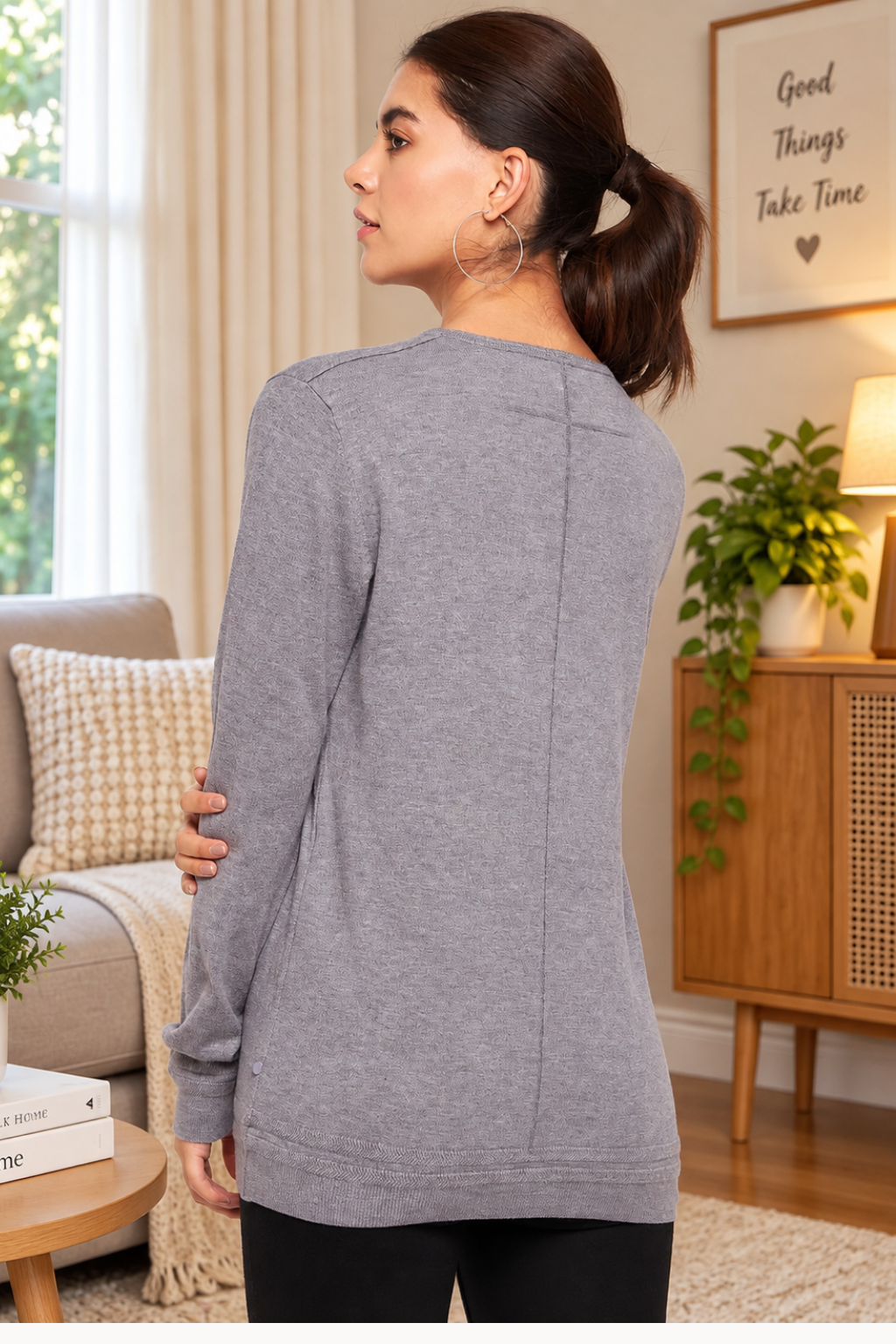 Women Woolen Winter full sleeve stone print V- Neck top | Sweater