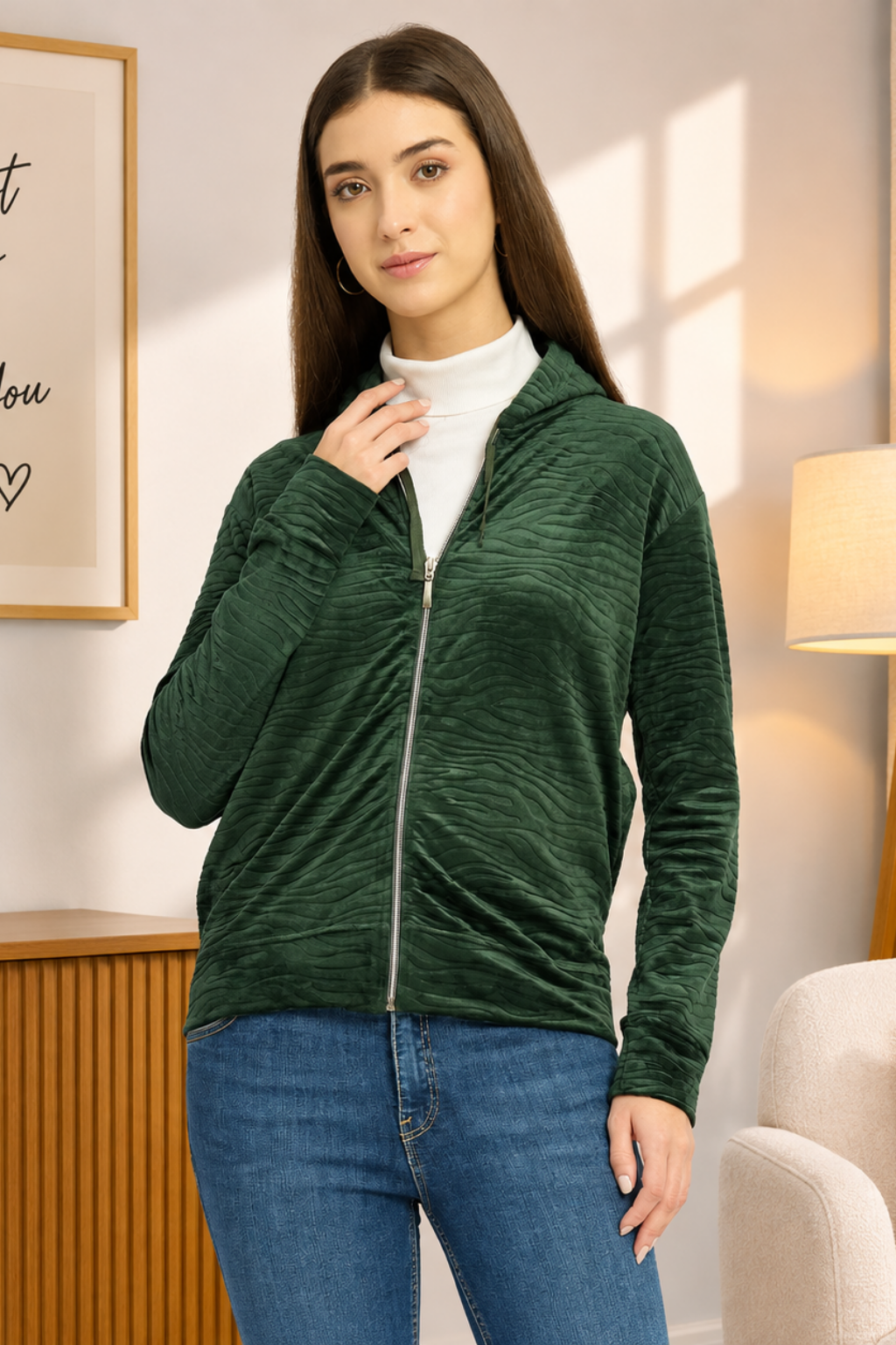 Women’s Whale Textured Zip-Up Hooded Sweatshirt