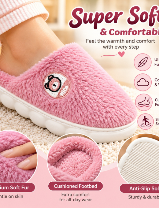 Camey Women’s Plush Indoor Slippers with Cute Prints | Soft Winter Home Slippers