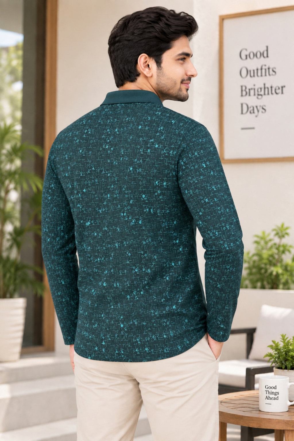 Men's Printed Full Sleeve T-Shirt For Men Polo Neck With Chest Pocket