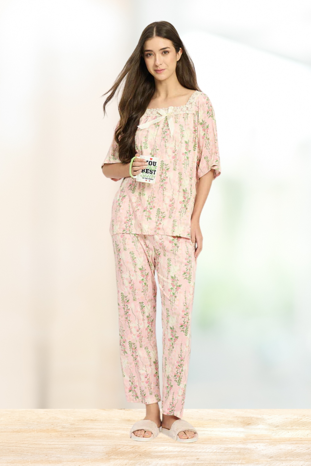 Women’s Floral Printed Night Suit Set | Soft Viscose Women Night Suit | Elegant Night Suit