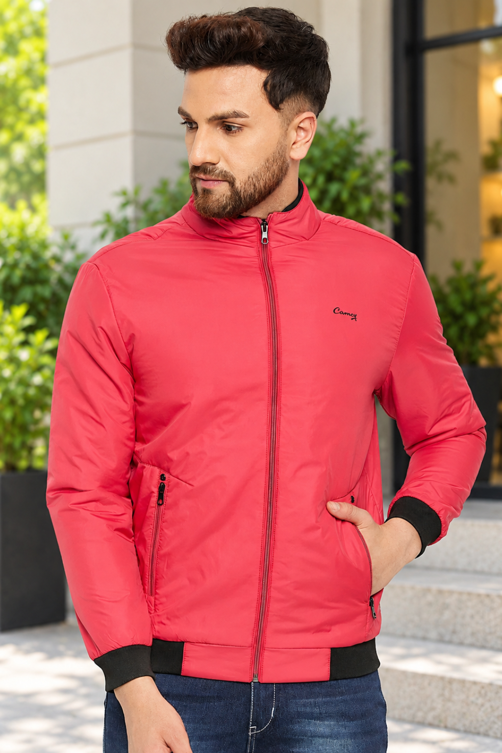 Mens Red Full Sleeve Zipper Jackets