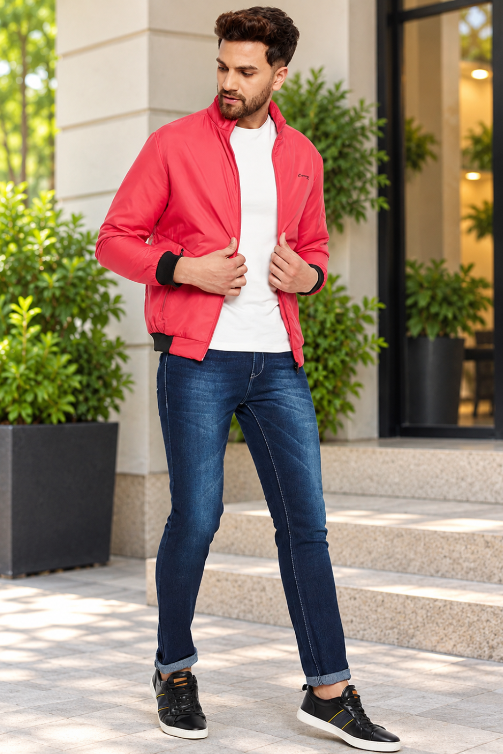Mens Red Full Sleeve Zipper Jackets