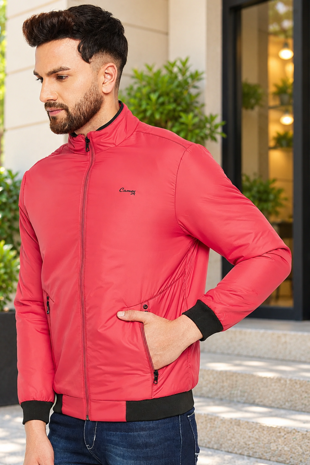 Mens Red Full Sleeve Zipper Jackets