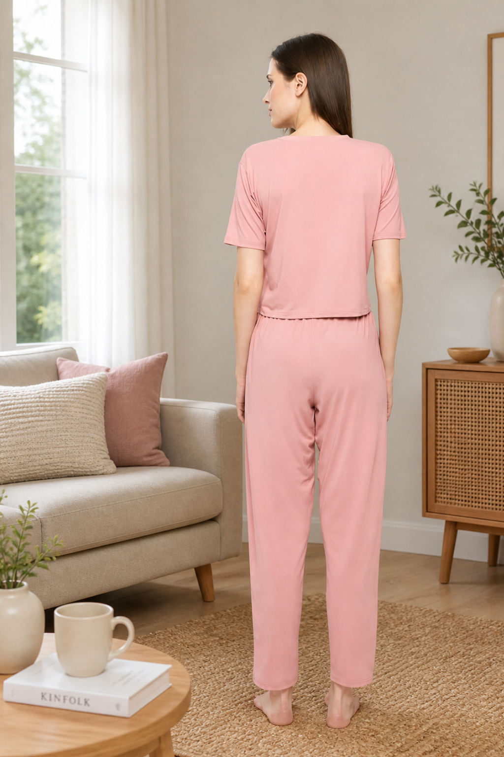 Nightwear crop cord Set for Women|Printed Top and Pajama|Viscose Crop T-Shirt and Pants with 2 side pockets