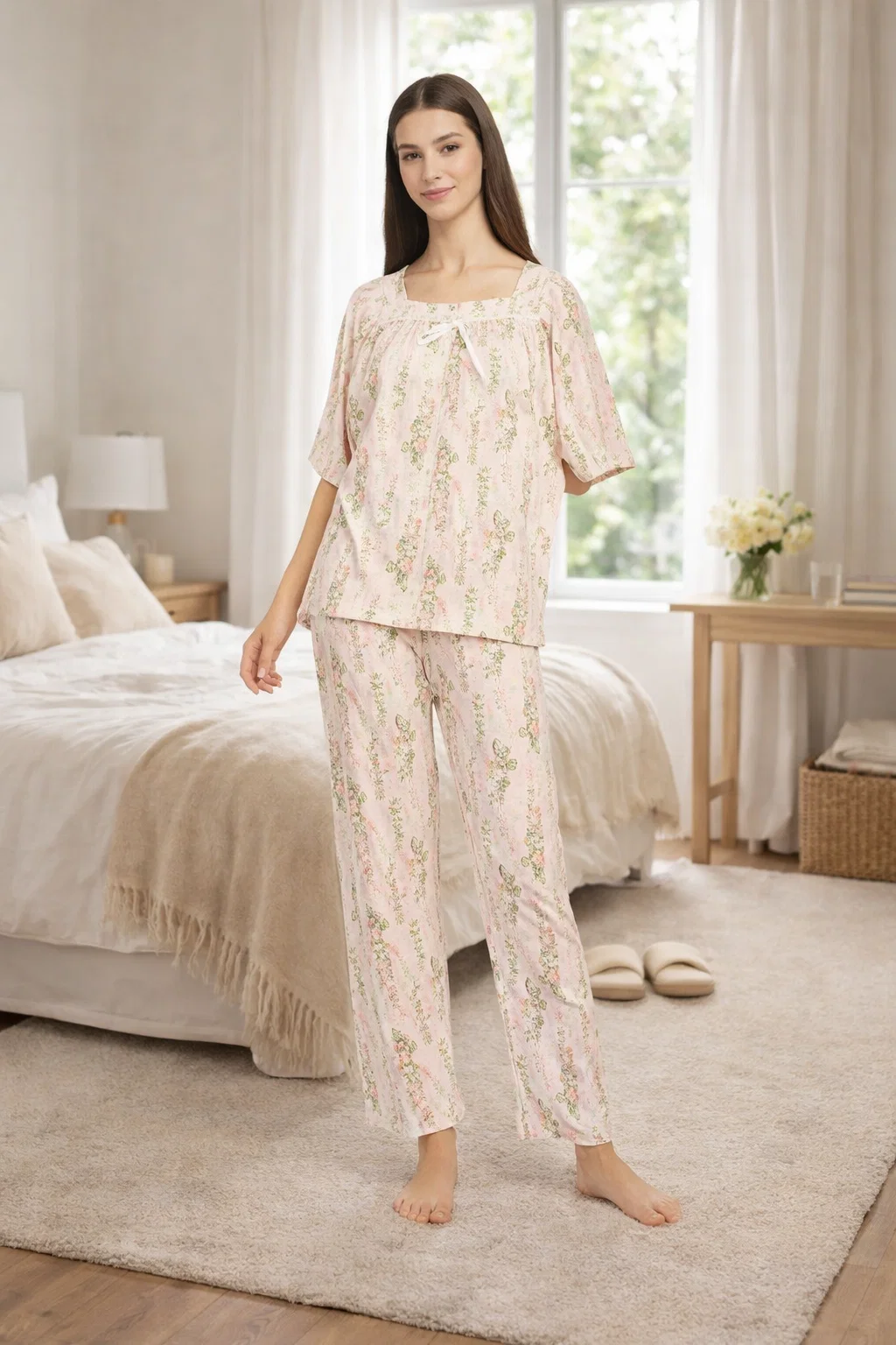 Women’s Floral Printed Night Suit Set | Soft Viscose Women Night Suit | Elegant Night Suit