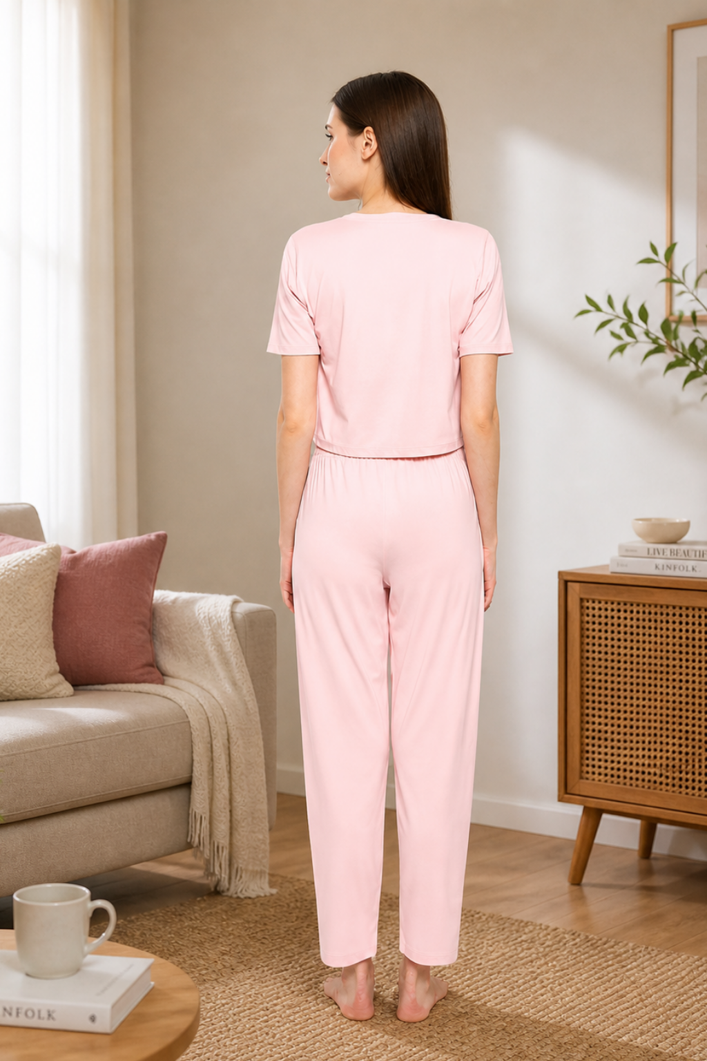 Nightwear crop cord Set for Women|Printed Top and Pajama|Viscose Crop T-Shirt and Pants with 2 side pockets