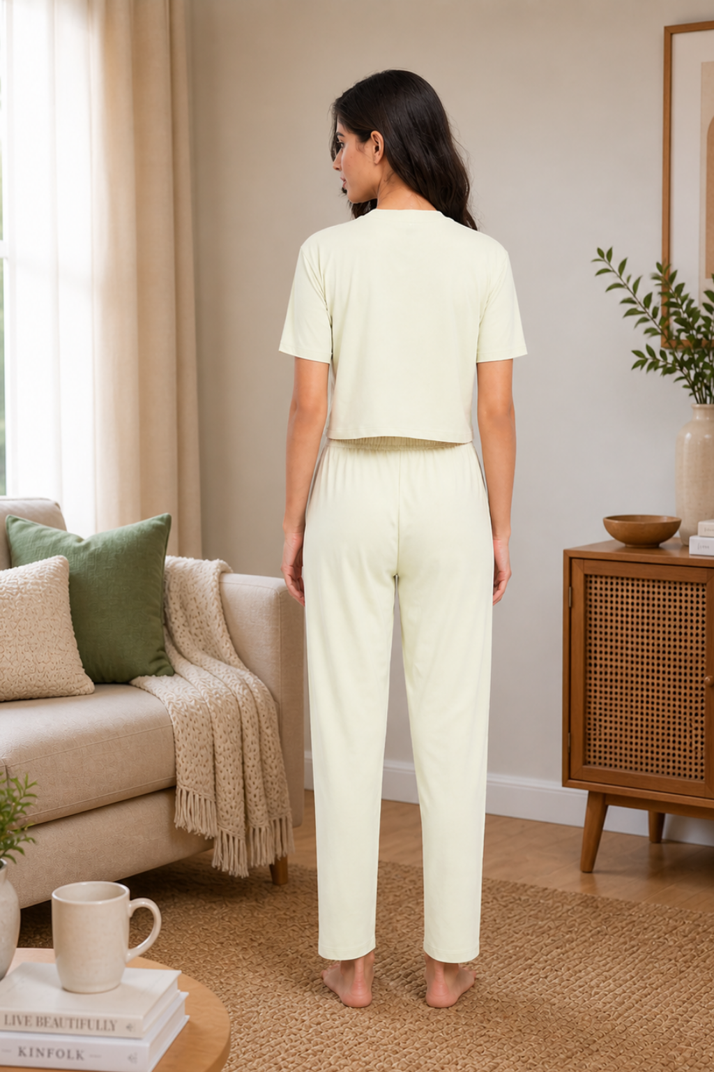 Nightwear crop cord Set for Women|Printed Top and Pajama|Viscose Crop T-Shirt and Pants with 2 side pockets
