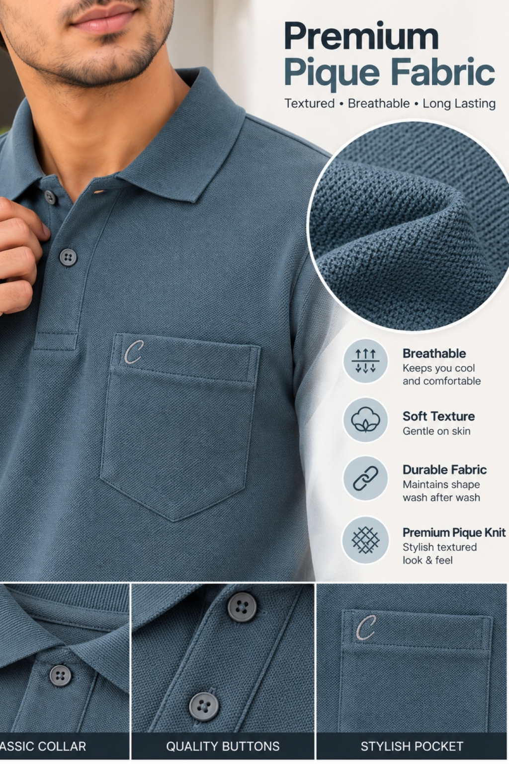 Mens Matty Polo T-Shirt with Pocket | Regular Fit | Full Sleeve Casual T-Shirt