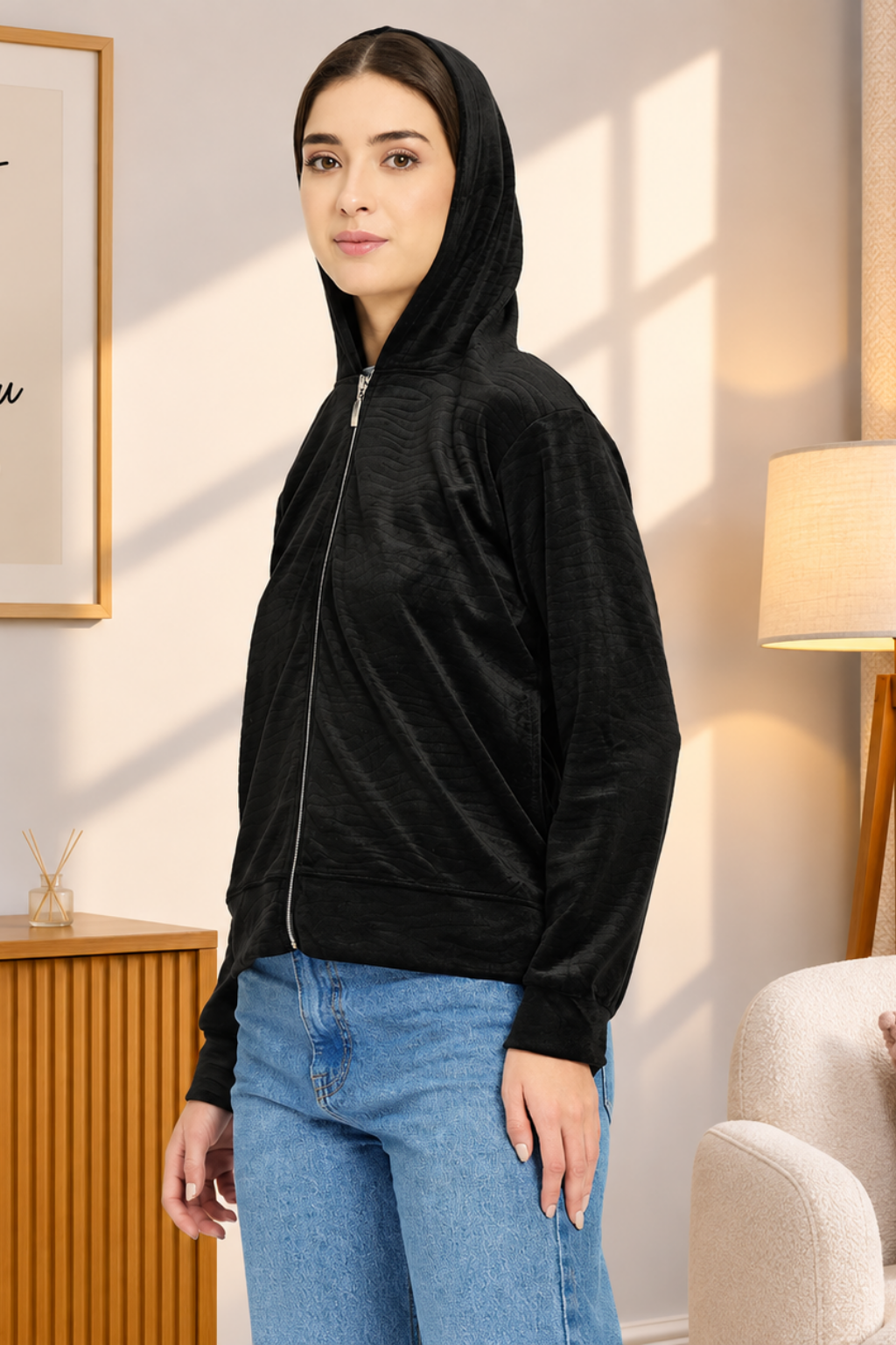 Women’s Whale Textured Zip-Up Hooded Sweatshirt