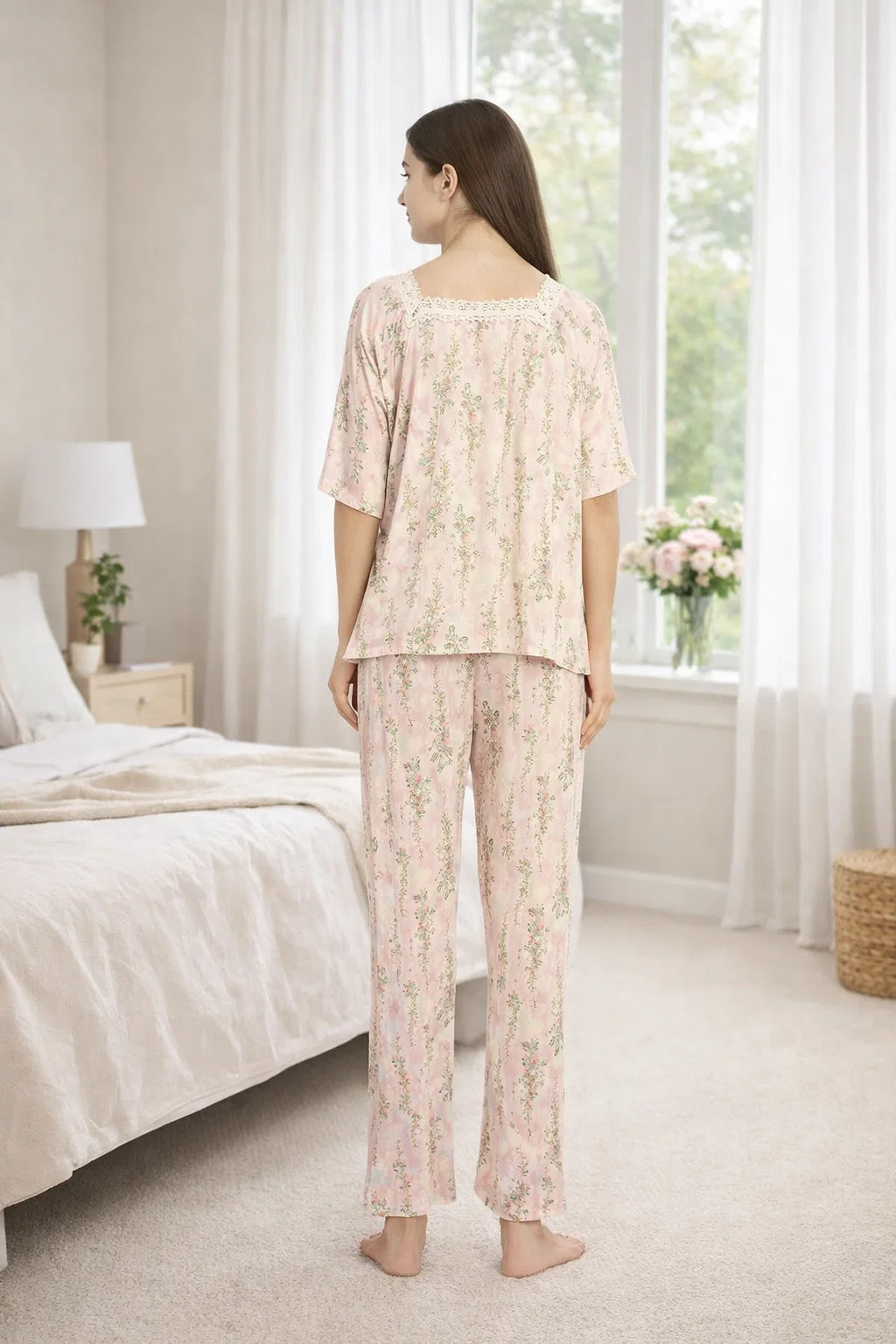 Women’s Floral Printed Night Suit Set | Soft Viscose Women Night Suit | Elegant Night Suit