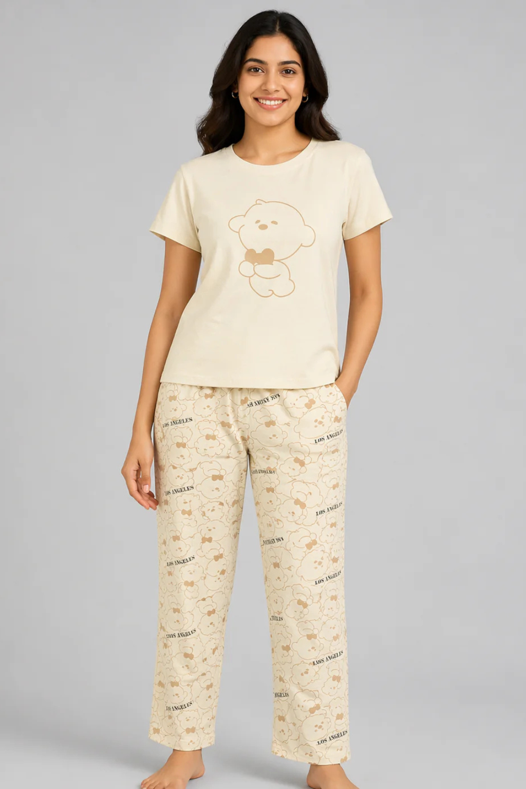 Women Night Suit Set – Soft Printed Sleepwear with Half Sleeves & Full Length Pyjama