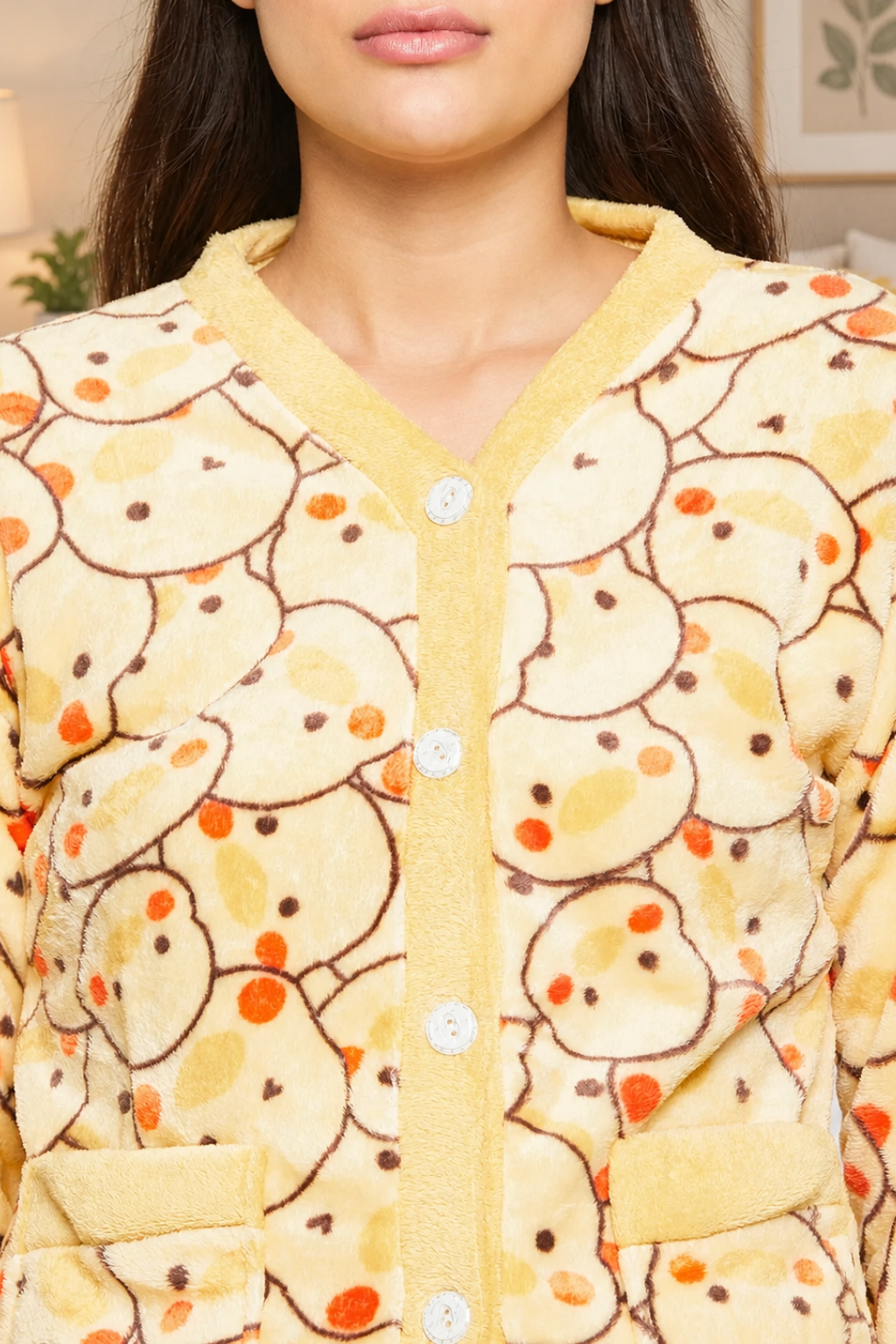 Women Printed Winter Full Sleeve Front open Top and Pajama Pants