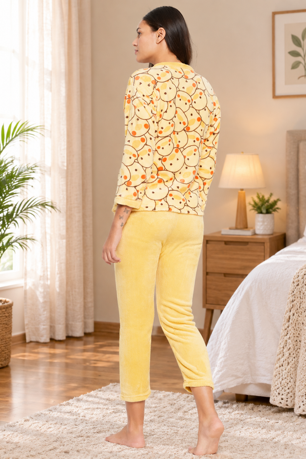 Women Printed Winter Full Sleeve Front open Top and Pajama Pants