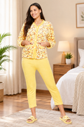 Women Printed Winter Full Sleeve Front open Top and Pajama Pants
