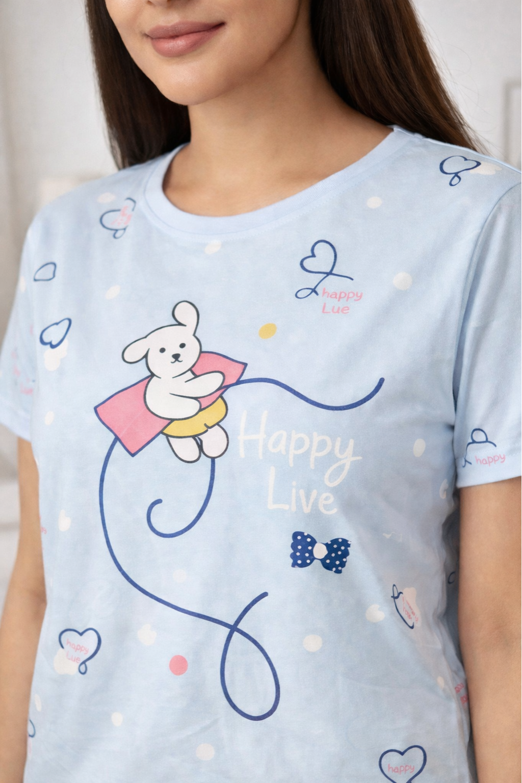 Women Viscose Pyjama Set Cute Prints Nightwear Soft Breathable Sleepwear Short Sleeve Top & Full Length Pajama Pants Lounge Set