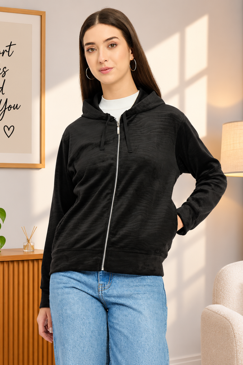 Women’s Whale Textured Zip-Up Hooded Sweatshirt